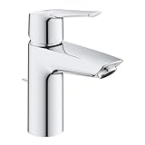 GROHE Start, Waschtischarmatur, wassersparend (Wasserhahn für das Bad, Badarmatur mit Zugstangen-Ablauf, 17cm hoch, mit 3in1 Werkzeug, einfache Installation am Waschbecken), chrom, 24209002
