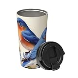 BTCOWZRV Happy Bluebirds Reise-Kaffeebecher, auslaufsicher, auslaufsicher, Kaffeebecher mit Deckel, isolierter Kaffeebecher, tragbarer Thermobecher, auslaufsicher, wiederverwendbar, Reise-Kaffeetasse