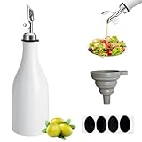 300ml Ölflasche mit Ausgießer,Keramik-Olivenöl-Spenderflasche,Essig und Ölflaschen Set,Essig Ölspender mit Etiketten und Trichter,Olivenölflasche Olivenölspenderflasche für Lagerung von Öl,Essig