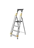 DRABEST Leiter PRO Serie Alu Klaptritt 4 Stufen Klappbare Leiter mit Sicherheits Handläufen bis 150 kg belastbar