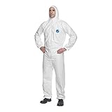 DuPont Tyvek 200 EasySafe | Chemikalienschutzkleidung mit Kapuze, Kategorie III, Typ 5 und 6 | Weiß | Größe L