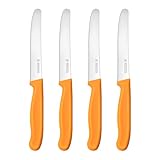 targzier Tomatenmesser Set 4 Stück,Frühstücksmesser mit Wellenschliff,Messerset Scharf,Brotmesser Klein,Orange Messer Küche Set,Rostfreier Stahl Vespermesser,Kunststoffgriff Tafelmesser