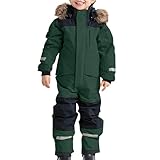 Generisch Skianzug Kinder Einteilige Unisex Schneeanzug Verdickt Warm Skioverall Winter Thermo Skianzüge mit Kapuze Winddicht Wasserdicht Schneeoverall Outdoor Winteranzug Funktionsanzug 2-15 Jahre