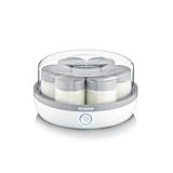 SEVERIN Joghurtbereiter, Joghurtmaschine mit Zeitanzeige zum Herstellen von selbstgemachtem und veganem Joghurt, enthält 7 Joghurtgläser mit Deckel aus Glas, JG 3518, Weiß / Grau