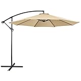 Yaheetech Ampelschirm Φ 300 cm Neigbar Achteckiger Sonnenschirm mit Kurbel Freiarmschirm für Terrasse/Balkon/Garten/Strand Hellbraun