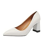 Mode Frauen Freizeitschuhe High Heel Chunky Heel Spitzschuh Einfarbig Flacher Mund Slip On Damenschuhe 35 (White, 37)