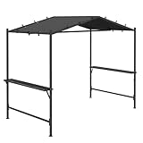 Outsunny Grillpavillon 277 x 149 x 230 cm wasserdicht flammhemmend Gartenpavillon mit Seitenregalen, Gartenlauben mit UV-Schutz, BBQ Pavillon aus Stahl, Gartenzelt Grillzelt für Party BBQ, Dunkelgrau