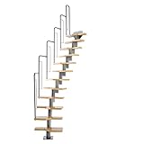 DOLLE Raumspartreppe mit 12 Stufen | Geschosshöhe 240,5-292 cm | Multiplex mit Buche-Deckfurnier | Treppe mit Geländer | Bausatz | einfache Montage | Gerade bis ¼-gewendelt