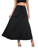VOGMATE Rock Lang Damen Elegant A Linie Röcke Elastische Taille Freizeitrock Maxirock Mit Kordelzug Einfarbig Long Skirt Schwarz L
