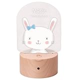 LAUBLUST 3D LED Nachtlicht Kinder - Personalisierte Farbwechsel-Lampe mit Baby Namen - Hase Motiv | Natur Holzsockel - Geschenk zur Geburt & Taufe für Mädchen und Jungen