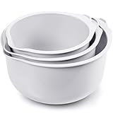 KONZEPT Rührschüssel Set 3-teilig aus Kunststoff in Weiß – mit Ausgießer, Anti-Rutsch-Boden, stapelbar, mit Messskala, spülmaschinengeeignet – ideal zum Backen, Mischen & Aufbewahren