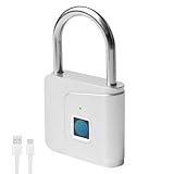 Vorhängeschloss Fingerabdruck, USB-Aufladung Fingerabdruck Schloss, Wetterfest Schloss mit Fingerabdruck, Vorhängeschloss mit Fingerabdruck für Gepäck, Spind, Fitnessstudio, Lagerhäuser (Silber)