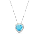 Einzelstück® Halskette mit Herz Anhänger 925 Silber I Zirkonia Herz Kristall I Silberkette Collier L'amour (Hellblaues Herz Silber Kette)