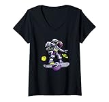 Damen Skating Astronaut auf Onewheel Skateboard T-Shirt mit V-Ausschnitt