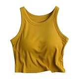 Unterhemden Damen Tank Top mit Integriertem BH Trägershirt Damen Tanktop BH Hemdchen Ohne Bügel Sommer Basic U-Ausschnitt Eingebauter BH Bügelloser Gepolstert Yoga BH Top Baumwolle Damen BH-Untershirt