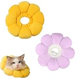 Halskrause Katze, Katzenkragen Leckschutz Weich, 2 Stück Blumenmuster Lila Und Gelb, Für Katzen Mit 3-4 Kg, Kopfumfang 13-24 cm, Weicher Und Bequemer Kragen, Ideal Für Die Pflege Und Erholung