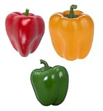 Deko Paprika 3 Stück, Rot, Gelb und Grün, Lebensechtes Plastikgemüse, Kunstgemüse, Kunstobst, Künstliches Obst und Gemüse Dekoration, Schaufenster Haushalt Küche, Party und Hotel