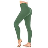 FuelMeFoot Leggings Damen High Waist Blickdicht Leggins mit Bauchkontrolle Slim Fit Angenehm Weiche Elastische Sportleggings.1 Pack-06-Tee Grün L/XL