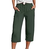 Generisch Musselin Kurze Hose Damen Leinenhose Sommer 7/8 Hosen Leicht Leinen Sommerhose Mit Taschen Stoffhose Schlupfhose Damen 3/4 Hose Locker Caprihose Sport Freizeit Strandhose