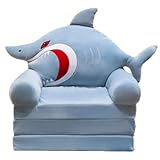 AQCQDQ Rückenlehne Sessel 2 in 1 Faltbares Kindersofa, Sofa Plüsch Weich Niedlich Cartoon Couch Bett, Klappbares Kindersofa, Plüsch Klappbares Sofa für Kinder, mit Armlehnen (Blau)