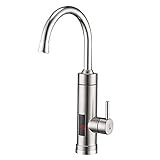 Wasserhahn mit Durchlauferhitzer,3000W Edelstahl Elektrischer Heizwasserhahn mit LED-Display,360 ° Drehbar Elektrischer Heizhahn mit Kabel,30-60℃