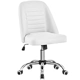 Yaheetech Bürostuhl Schreibtischstuhl Ergonomisch Gepolstert Stoff Drehstuhl mit Rollen Arbeitshocker ohne Armlehne Chefsessel höhenverstellbar (Kunstleder, Weiß)