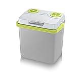 SEVERIN Elektrische Kühlbox (25 L) mit Kühl- und Warmhaltefunktion, Auto Kühlbox mit 3 Anschlüssen (USB, Netzteil & Zigarettenanzünder), Kühlbox grau/grün, TKB 2925