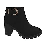 Damen Chunky High Heel Schuhe Stiefeletten Stilvolle Wildleder Kurze Schuhe Slip On Komfort Leichte Stiefeletten mit Schnalle Mode Casual Walking Boots Weite Wade Gummistiefel, Schwarz , 40 EU