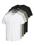 JACK & JONES Herren Kurzarm 5 Pack T-Shirt - Eclipse/Weiß/Schwarz/Grau/Dusty - M