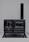Küchenofen Holzofen Kaminofen mit Backfach und großer Herdplatte 12 kW Nennwärmeleistung Kamin Ofen aus Gusseisen Holzherd Keramikglas