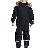 SKAJGL Schneeanzug Kinder Unisex Verdickt Warm Schneeoverall mit Kapuze und Taschen Skioverall Wasserdicht und Winddicht Winteranzug (DE/NL/SE/PL, Alter, 10 Jahre, 11 Jahre, Regular, schwarz)