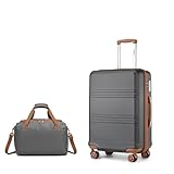 KONO Koffer Trolley Handgepäck-Kofferset 2 Teilig gepäck-sets, Kleine Reisekoffer 55cm mit Rollen TSA-Schloss Handgepäck set mit Ryanair Reisetasche 40x20x25cm, Grau/Braun