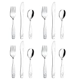 Exzact Kinderbesteck 12-teiliges Edelstahl Kinderbesteck/Kleinkindbesteck/Besteck - 4 Gabeln, 4 sichere Tischmesser, 4 Esslöffel (Ocean x 12)