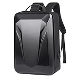 Ohulelks Diebstahlsicherer Hartschalen-Laptop-Rucksack, Wasserdicht, Reiserucksack, Schmale Gaming-Computertasche mit Schloss, Schwarz, 17-18