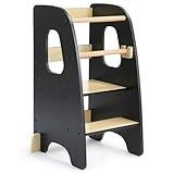 Growaystory Lernturm für Kinder, Lernturm Höhenverstellbar, Montessori Küchenhelfer und Learning Tower, Stylisch Kippschutz Höchste Sicherheit (Schwarz)