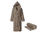 BIANCHERIAWEB Bademantel mit Kapuze aus weichem Frottee Modell Sophie einfarbig XXXL Taupe