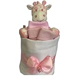 Windeltorte rosa Baby-Geschenk – Musselin, quadratisch, 9 Premium-Windeln, Baby-Lätzchensocken und Plüsch-Giraffe