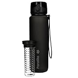 Paratito Trinkflasche mit Fruchteinsatz 1 L spülmaschinenfest, Kohlensäure geeignet, BPA-freies Tritan, Fitness Flasche 1 Liter für Gym, Fahrrad, Wasserflasche mit Geschmack (Fox Bottle schwarz)