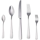 Amazon Basics Essbesteck-Set mit Eckiger Rand, Edelstahl, 20 Stück Set, für 4 Personen, Silberfarben