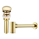 Abflussrohr-Set für Waschbecken, antikes Badezimmer, Messing, Ablaufgarnituren für Waschbecken (Gold-Finish mit Loch) – elegante Sanitärlösung für Vintage-Dekor