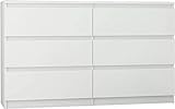 FRAMIRE R-140 Kommode in Weiß, Kommode mit 6 Schubladen, Schrank für Schlafzimmer, Wohnzimmer, Bad, 140x 76 x 31 cm