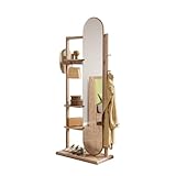 WAOCEO Ganzkörperspiegel Massivholz-Montagespiegel, wandmontierter Mehrzweck-Hausschlafzimmer-Kleiderbügel, integrierter Ganzkörperspiegel, Standspiegel, Schminkspiegel Standspiegel