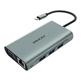 USB C HUB Gigabit Ethernet Adapter, BAOCED 7 in 1 Dockingstation Laptop 2 Monitore zu 4K HDMI und VGA, 3*USB 3.0, Gigabit Ethernet und PD 100W für tragbare Computer, kompatibel mit Laptop und mehr