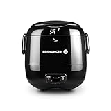 REISHUNGER Mini Reiskocher, schwarz | 0,3 L - 1-2 Portionen | hochwertige Keramikbeschichtung - Premium Topf | Handliche Größe für kleine Haushalte und unterwegs