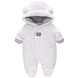 Baby Winter Schneeanzug Baby Strampler, Junge und Mädchen Einteiliger Anzug mit Kapuze, Kleinkind Oberbekleidung Schneeanzug Set Dick und Warm,Weiß 0-3 Monate