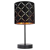 Tischleuchte Beistellleuchte LED Tischlampe Wohnzimmerlampe Musterleuchte Designlampe mit Textilschirm, Metall schwarz, 5W 470lm warmweiß, DxH 15x35 cm