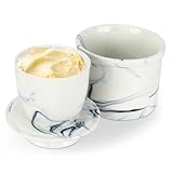 Butterdose Porzellan,weiß Französische Butterdose,Butterfass Keramik mit Wasserkühlung, Französischer Buttertopf Keramik, butterglocke mit Deckel für Frische und Streichfähige Butter