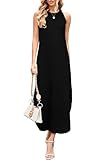 DUOEASE Sommerkleid Damen Schwarz Basic Neckholder Maxikleid Elegant Split Gabel Maxi Strandkleid Luftig 2025-Schwarz-XL