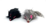 2 x Katzenspielzeug Maus mit echten Hasenfell, Echfell, 2‘er Set Schwarz / Grau