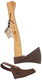 Bison Universalbeil 1879 800g HY I Kleine Outdoor Axt 380mm lang für Forst, Garten UVM. I Mit 3-Fach Sicherheitsverkeilung & mit Echtleder Schneidenschutz, Natur
